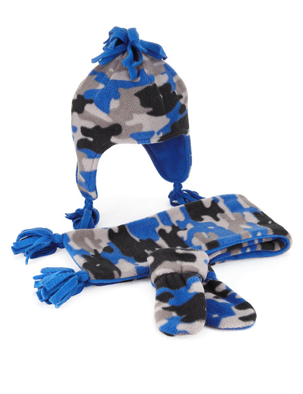 Camouflage Print Fleece Hat, Scarf & Mittens Set Image 1 of 1