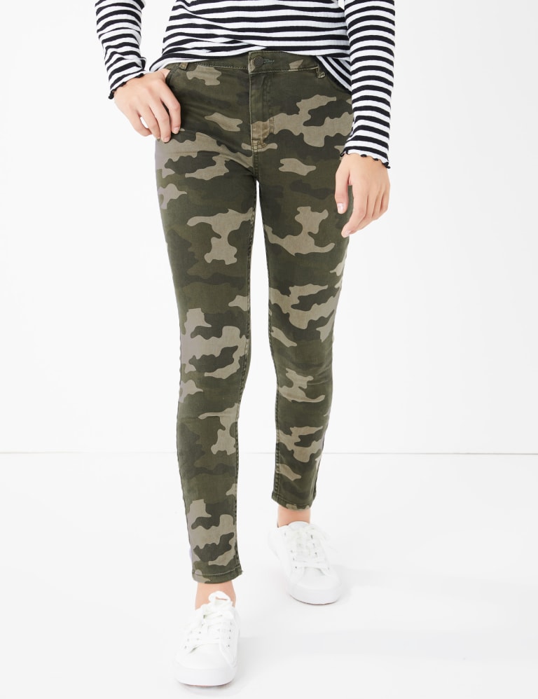 Camouflage print jeans deals