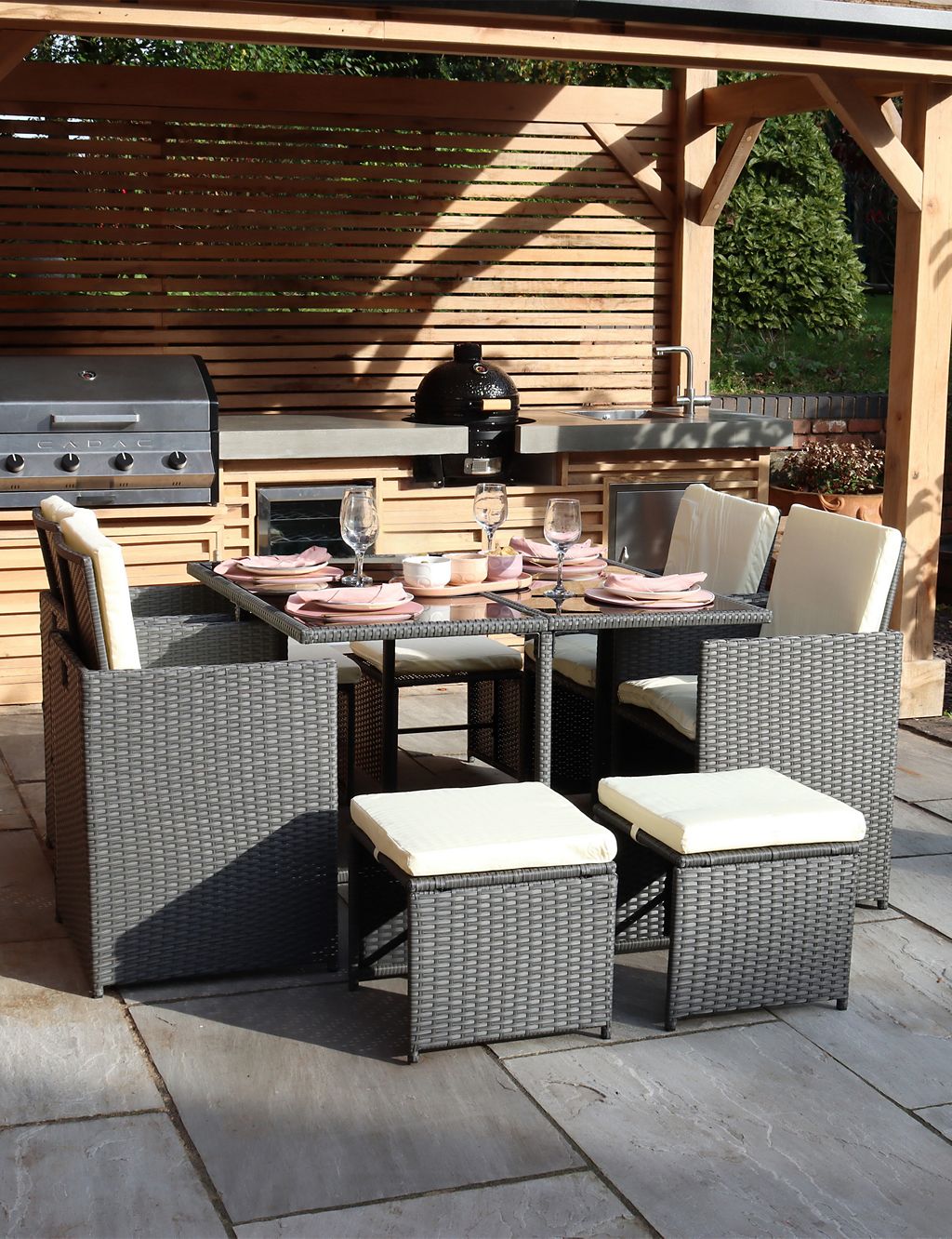 Cannes 8 Seater Rattan Garden Cube Dining Set 3 of 4