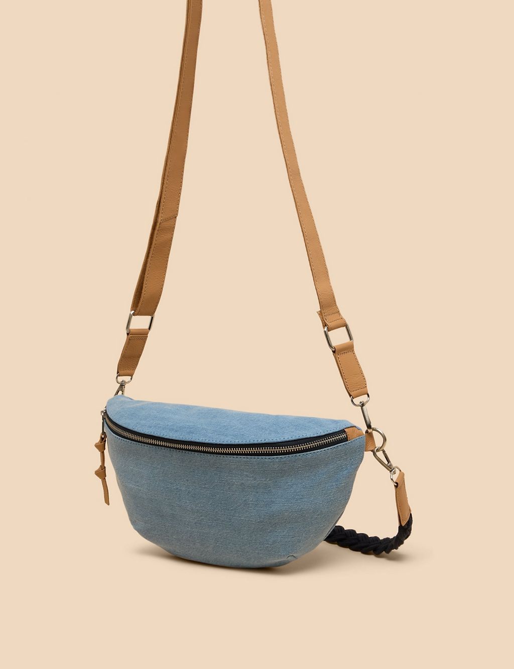 Canvas And Leather Sling Cross Body Bag 2 of 4