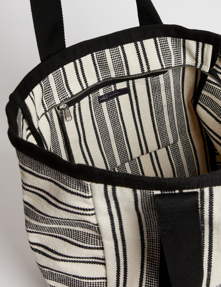 Canvas Striped Beach Bag M S Collection M S