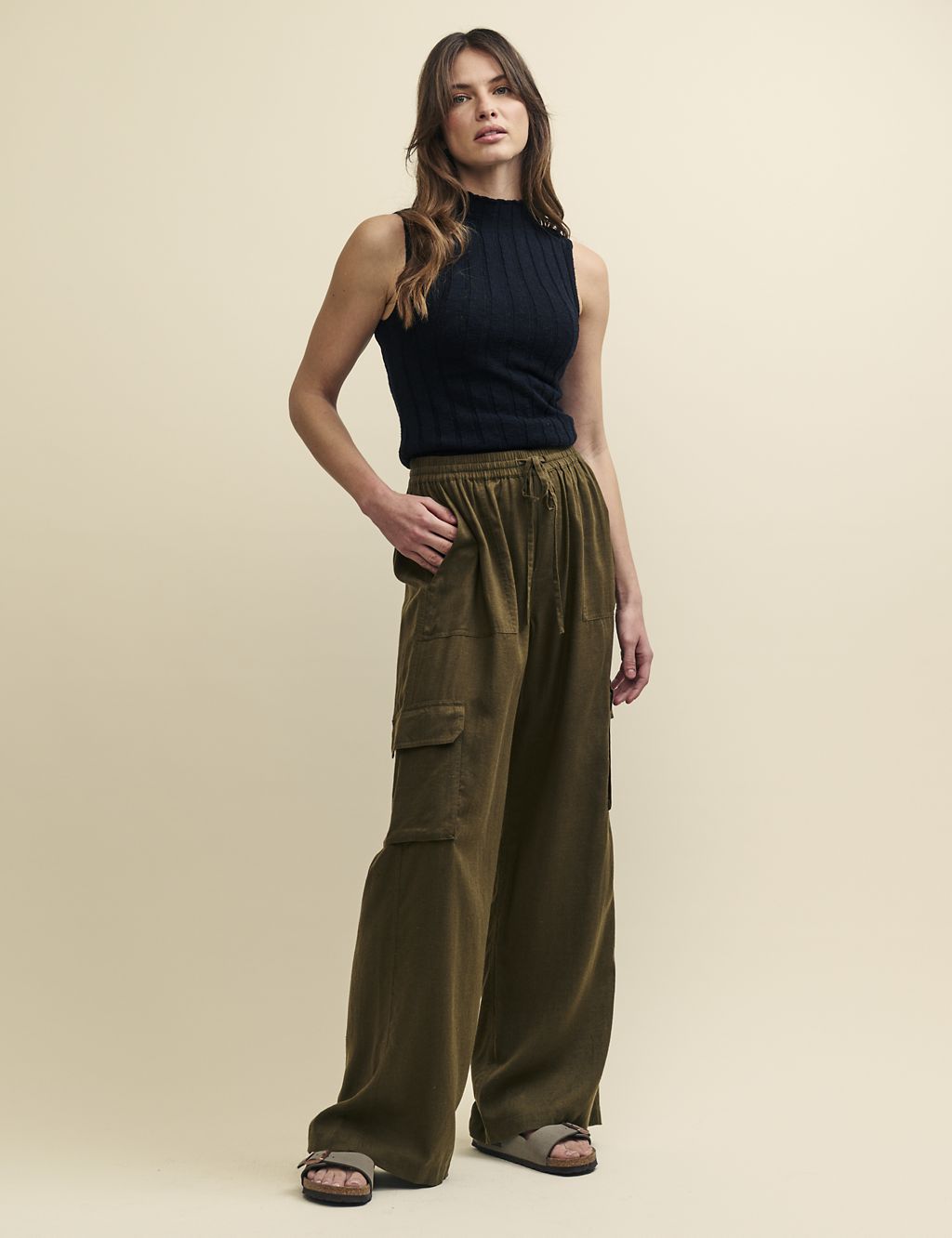 Cargo Wide Leg Trousers With Linen 3 of 6