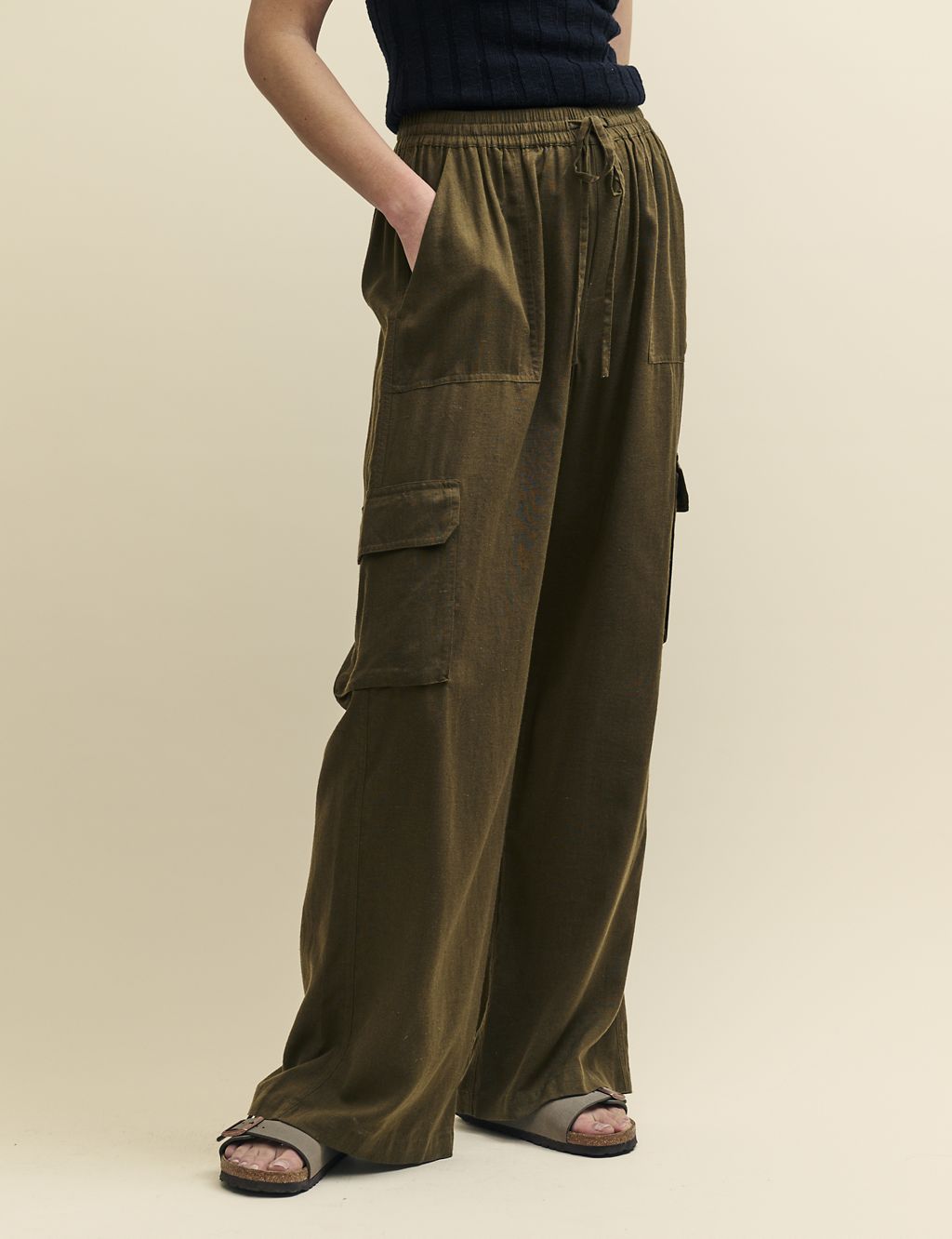 Cargo Wide Leg Trousers With Linen 1 of 6