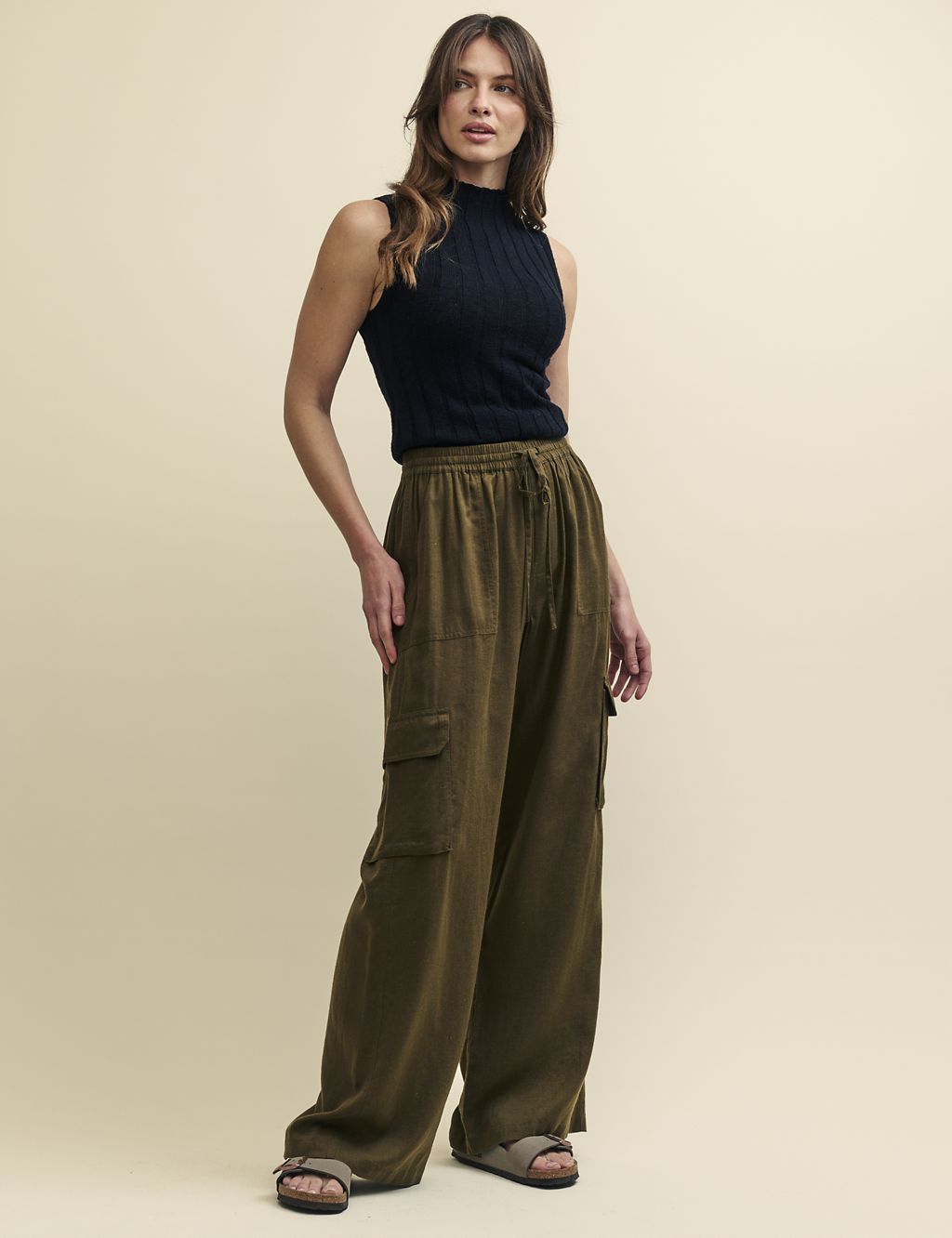 Cargo Wide Leg Trousers With Linen 5 of 6