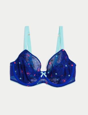 Shining Star Embroidered Half Cup Plunge Bra