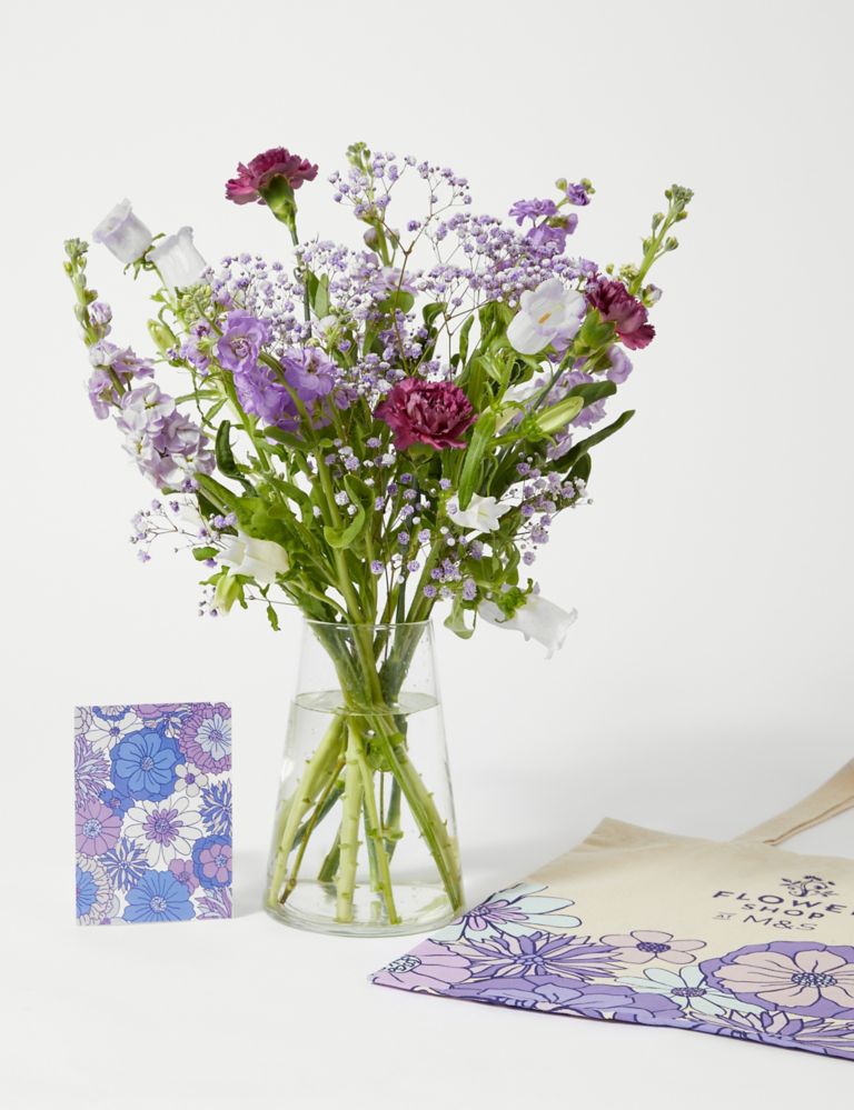 Carnation, Stock & Campanula Bouquet With Tote Bag 3 of 6