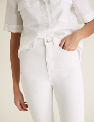 high waisted white skinny jeans