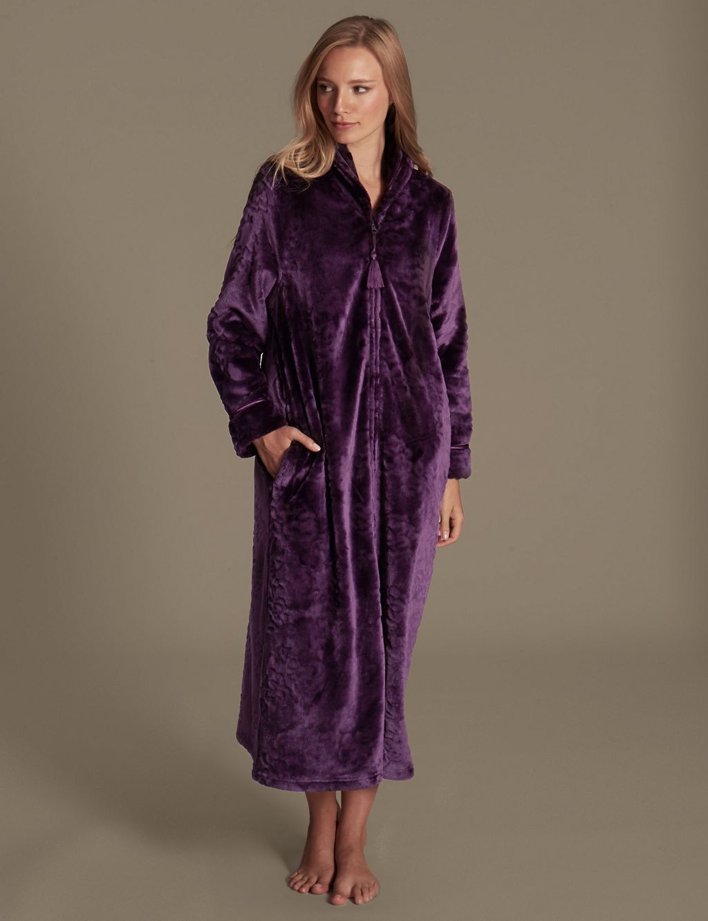 Carved Shimmer Zip Through Long Dressing Gown 3 of 3