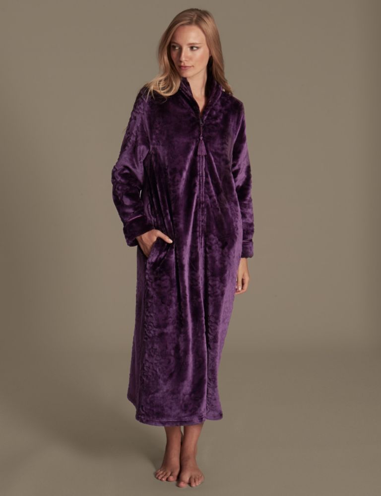 Carved Shimmer Zip Through Long Dressing Gown 1 of 3