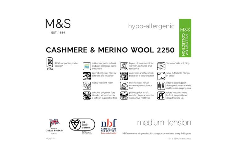 Cashmere & Merino 2250 Pocket Spring Medium Mattress 7 of 7