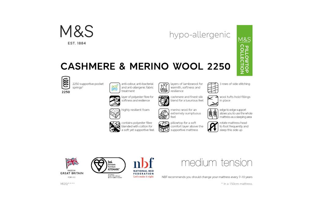 Cashmere & Merino 2250 Pocket Spring Medium Mattress 5 of 7
