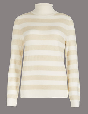 Cashmere Rich Striped Roll Neck Jumper Image 2 of 5