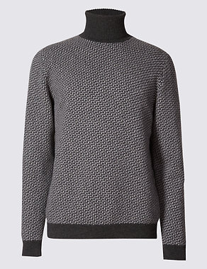 Cashmere Step-Texture Roll Neck Jumper Image 2 of 4