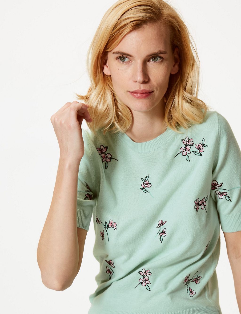 Cashmilon™ Floral Print Round Neck Knitted Top 2 of 4