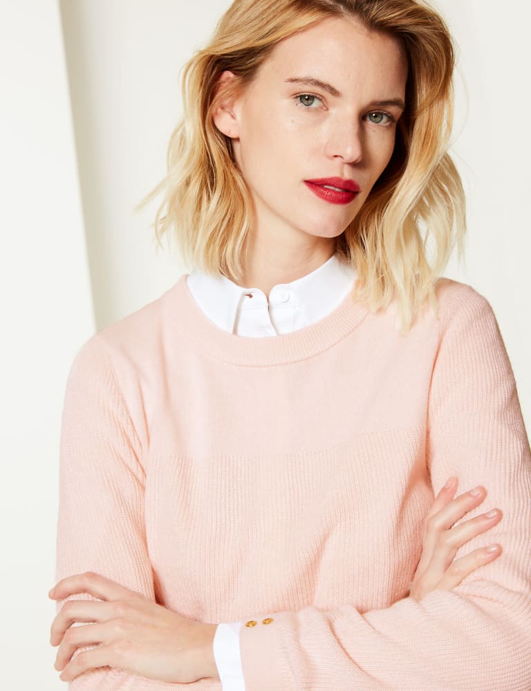 Cashmilon Textured Round Neck Jumper M S Collection M S