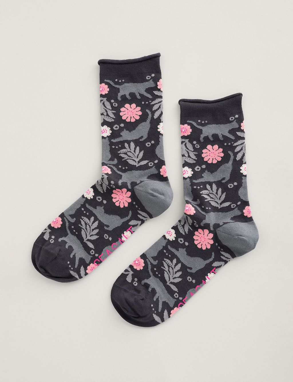 Cat and Floral Ankle High Socks 1 of 1
