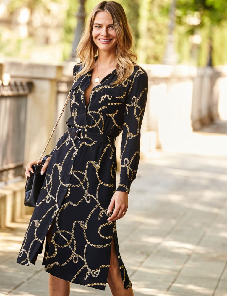 Chain Print Belted Midi Shirt Dress 1 of 4