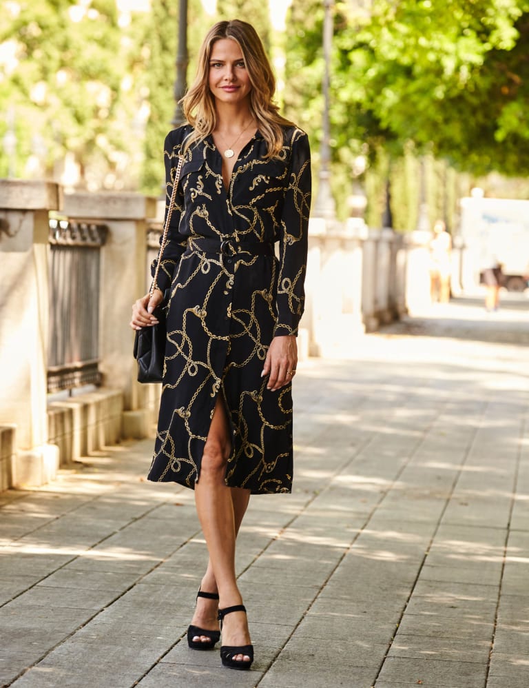 Chain Print Belted Midi Shirt Dress | SOSANDAR | M&S