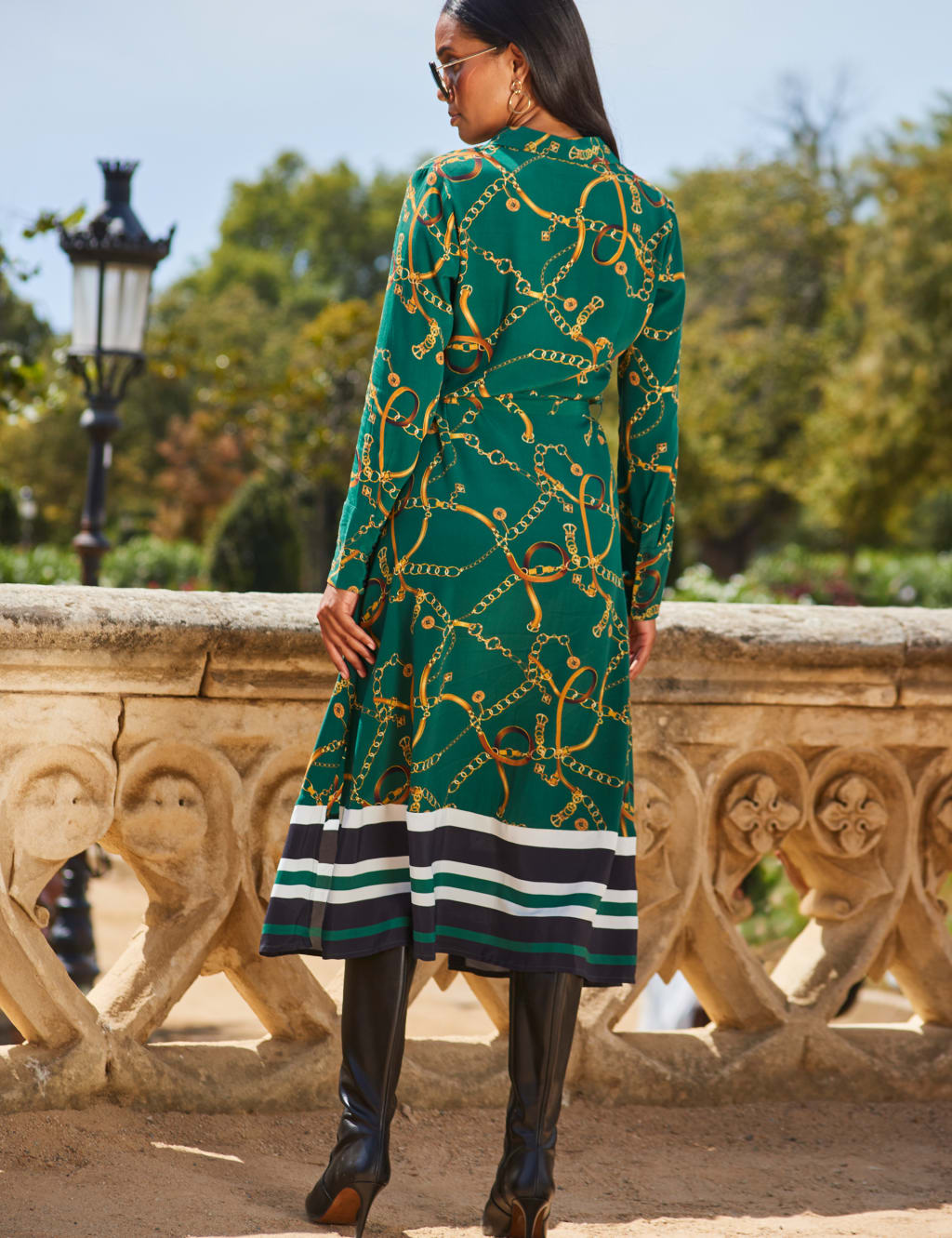 Chains print belted casual shirt dress discount