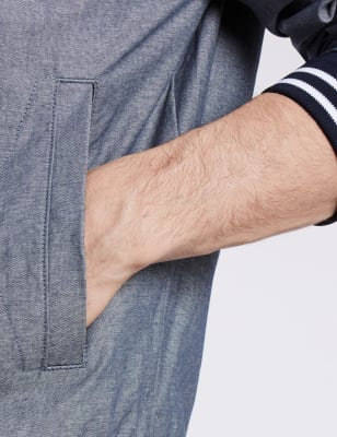 Cotton Chambray Bomber Track Jacket