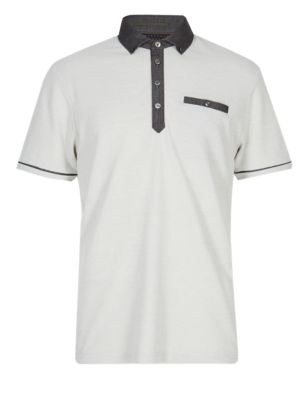 Chambray Piqué Polo Shirt with Modal Image 2 of 3