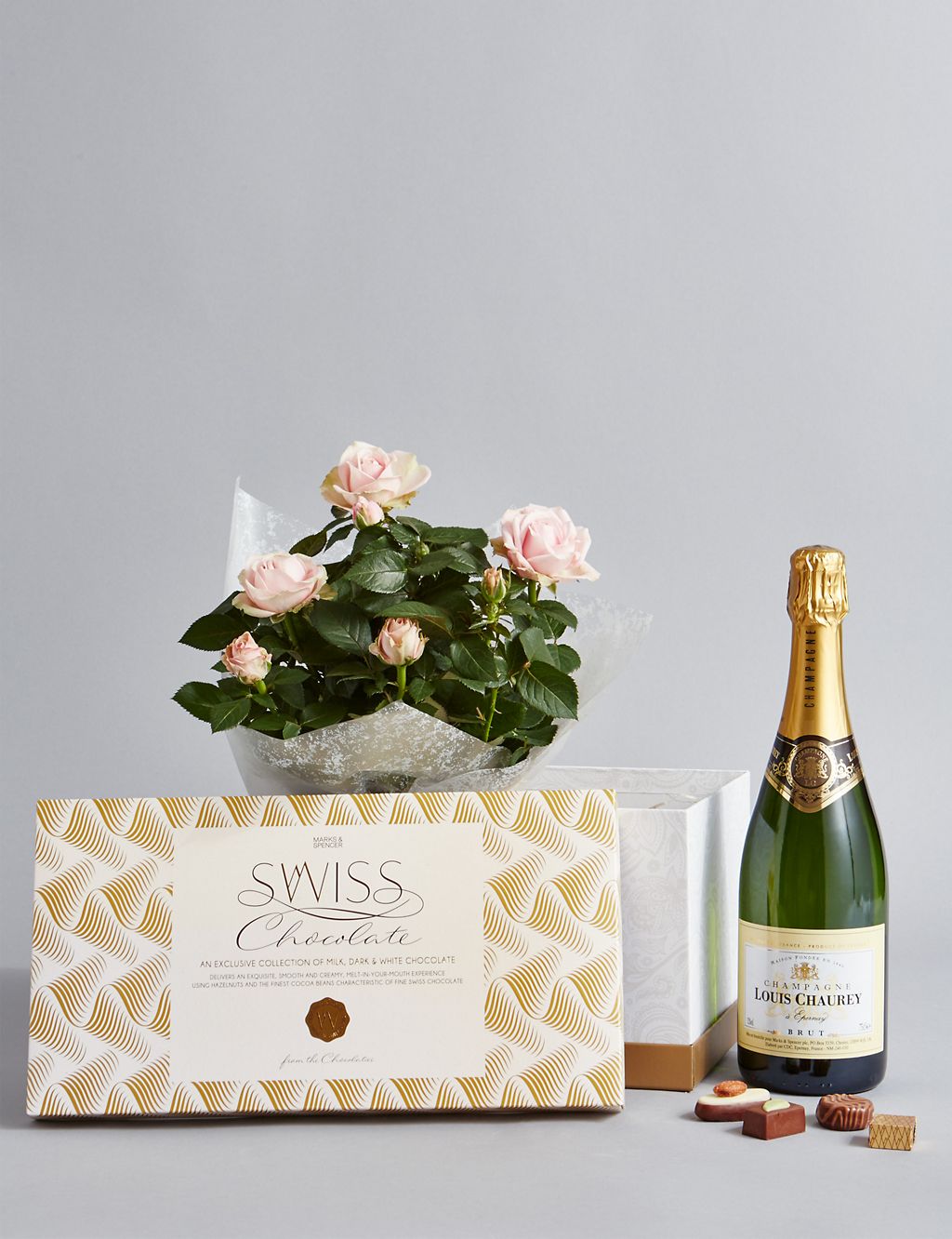 Champagne, Rose Plant & Swiss Chocolate Hamper (Available until 2nd May) 4 of 6