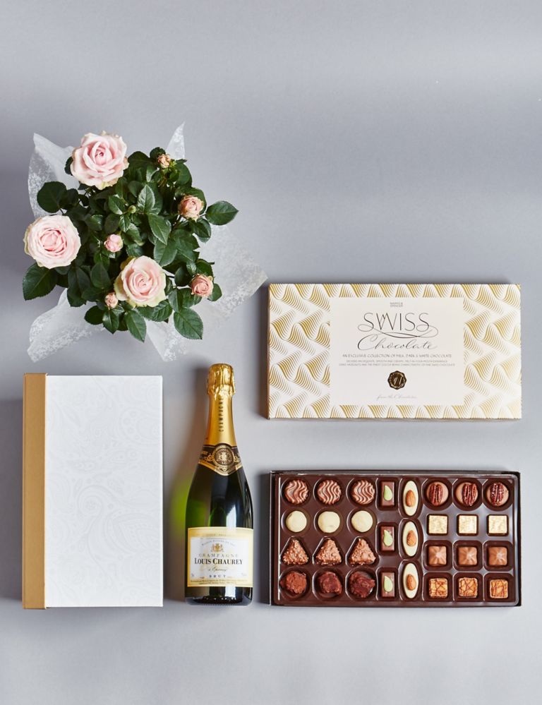 Champagne, Rose Plant & Swiss Chocolate Hamper (Available until 2nd May) 2 of 6
