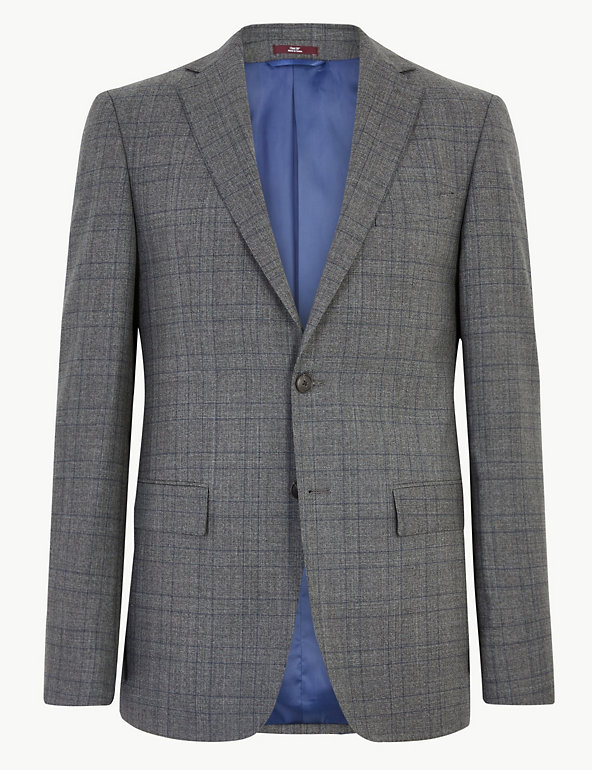 Charcoal Checked Pure Wool Jacket Image 1 of 2