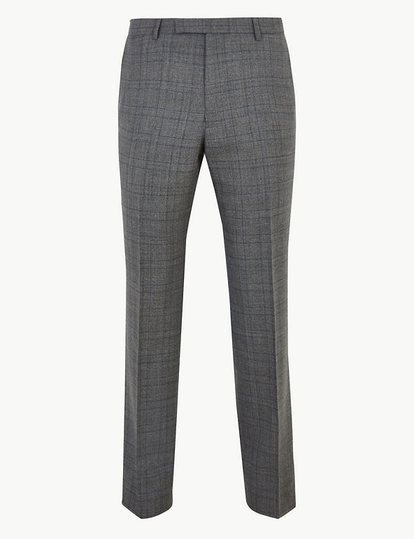 Charcoal Checked Pure Wool Trousers Image 1 of 2