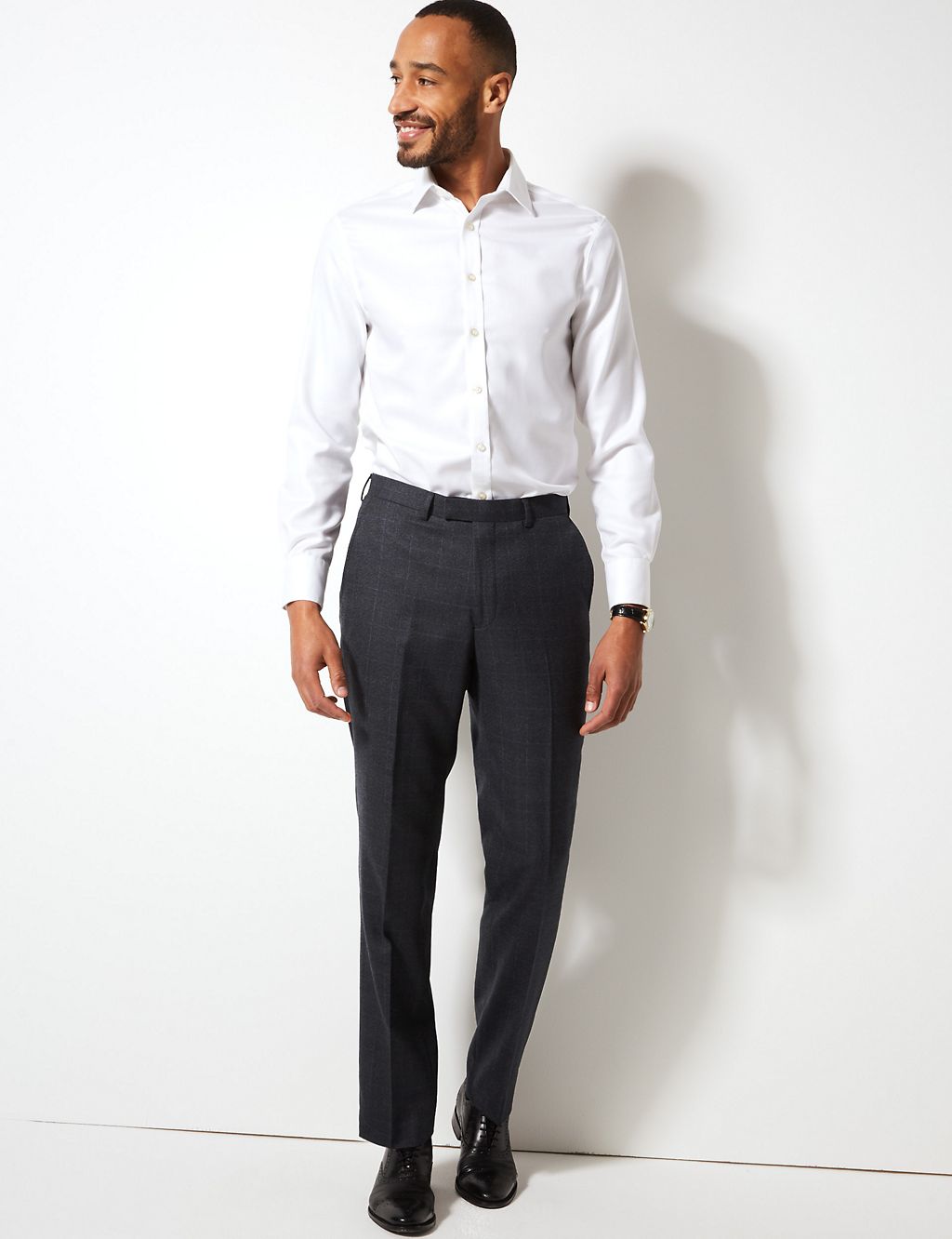 Charcoal Checked Regular Fit Wool Trousers 3 of 7