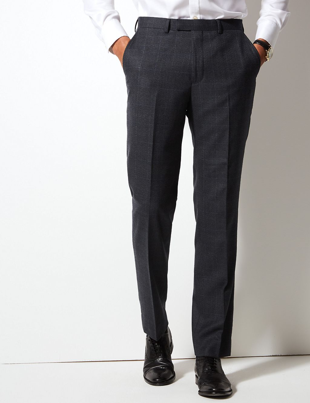 Charcoal Checked Regular Fit Wool Trousers 2 of 7