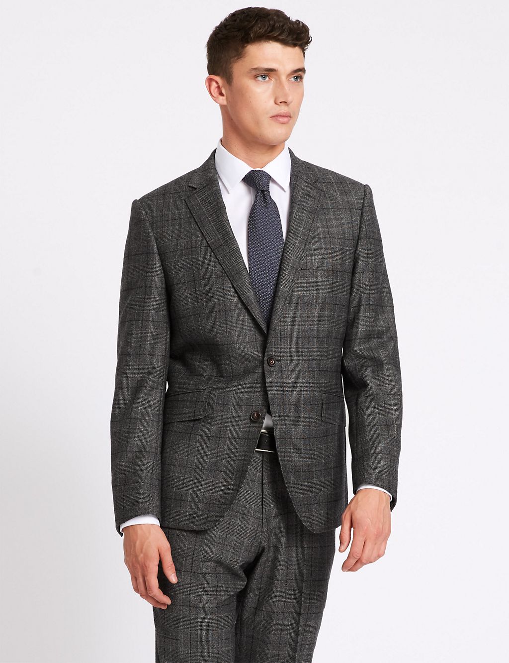 Charcoal Checked Tailored Fit Wool Jacket 7 of 9