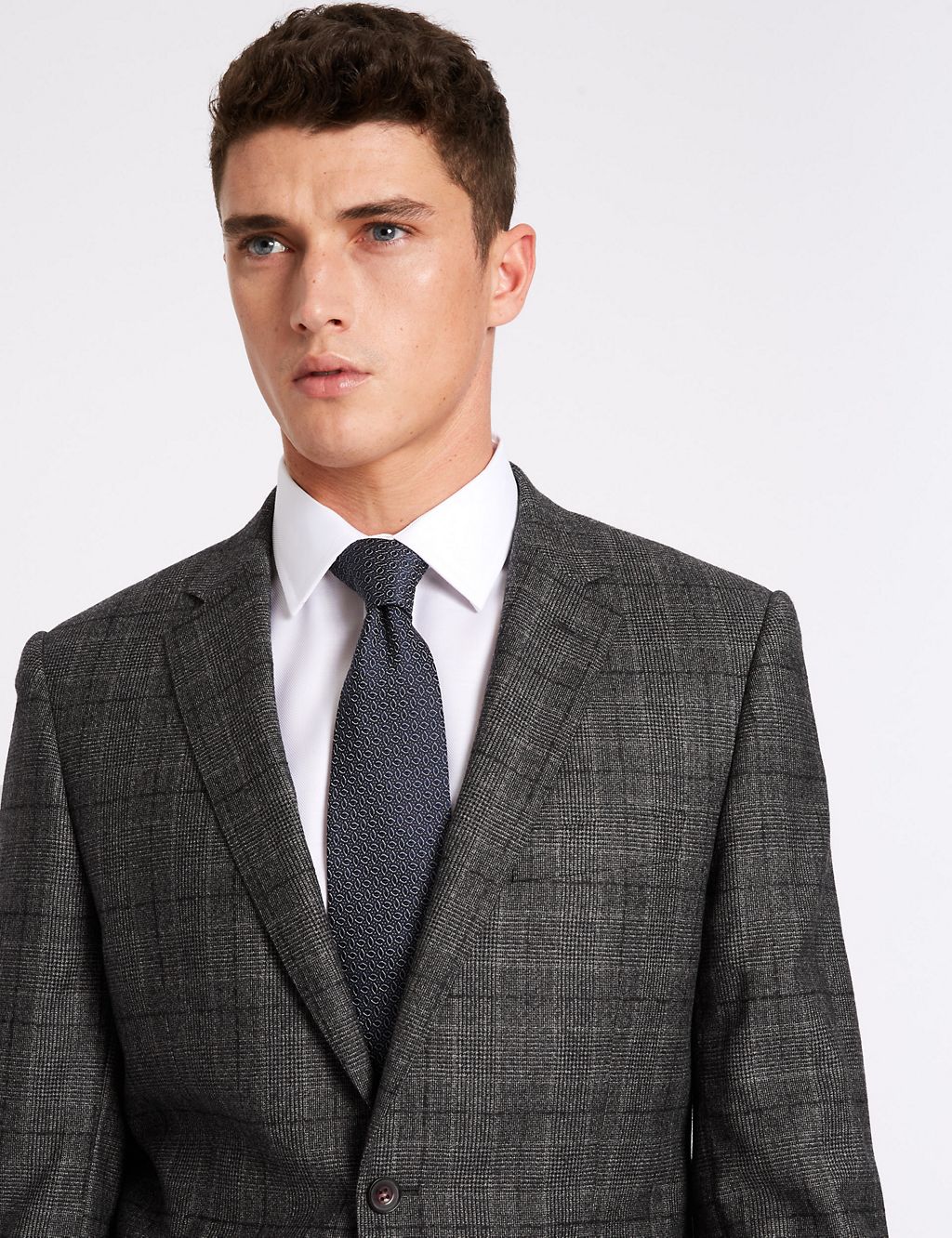 Charcoal Checked Tailored Fit Wool Jacket 4 of 9