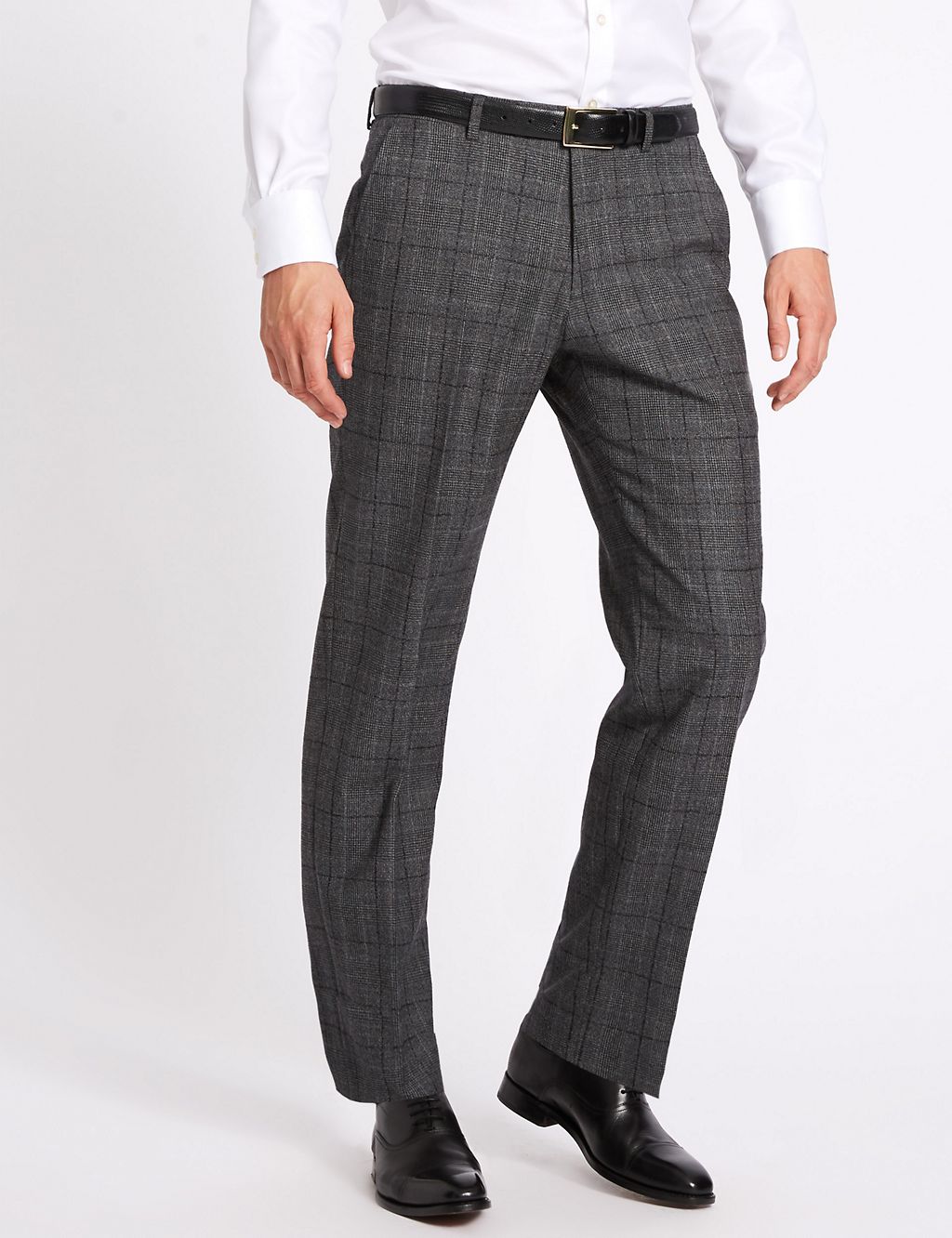 Charcoal Checked Tailored Fit Wool Trousers 3 of 6