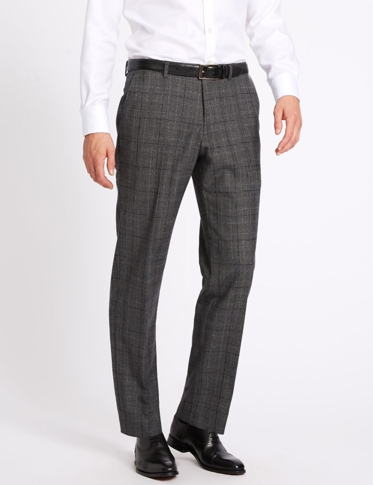Charcoal Checked Tailored Fit Wool Trousers 3 of 6