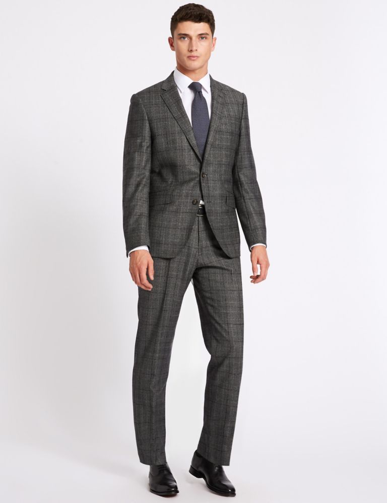 Charcoal Checked Tailored Fit Wool Trousers 5 of 6