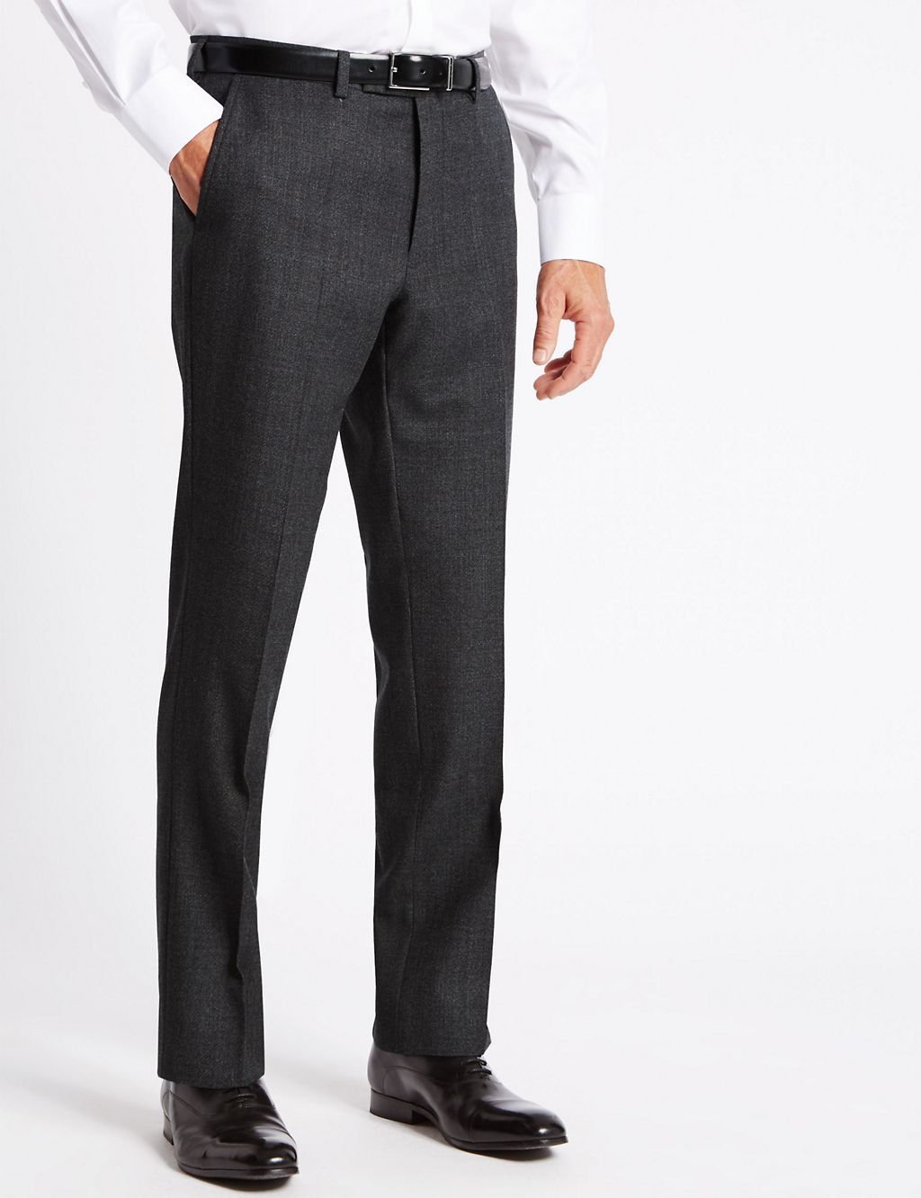 Charcoal Slim Fit Flat Front Trousers 3 of 4