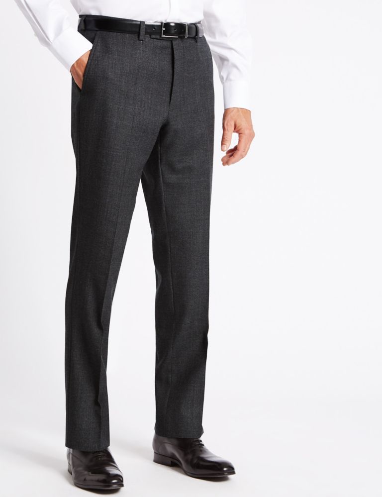 Charcoal Slim Fit Flat Front Trousers 1 of 4