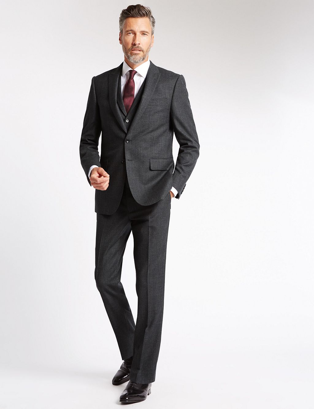 Charcoal Slim Fit Flat Front Trousers 4 of 4