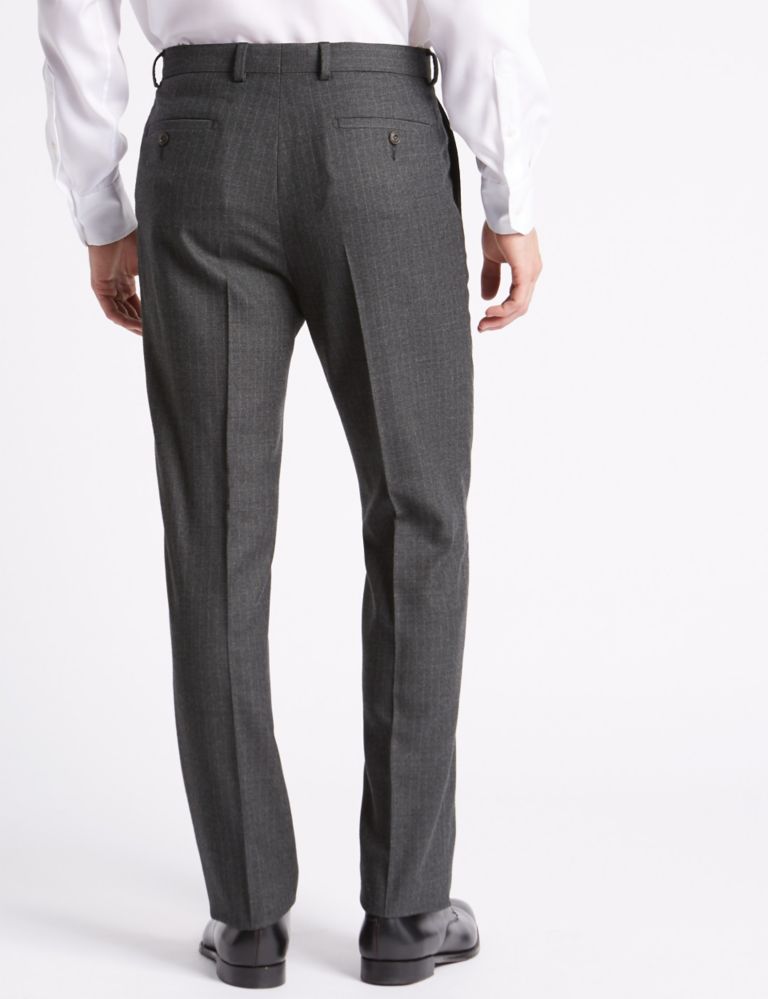 Charcoal Striped Regular Fit Wool Trousers 3 of 3