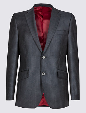 Charcoal Striped Tailored Fit Wool Jacket Image 2 of 6