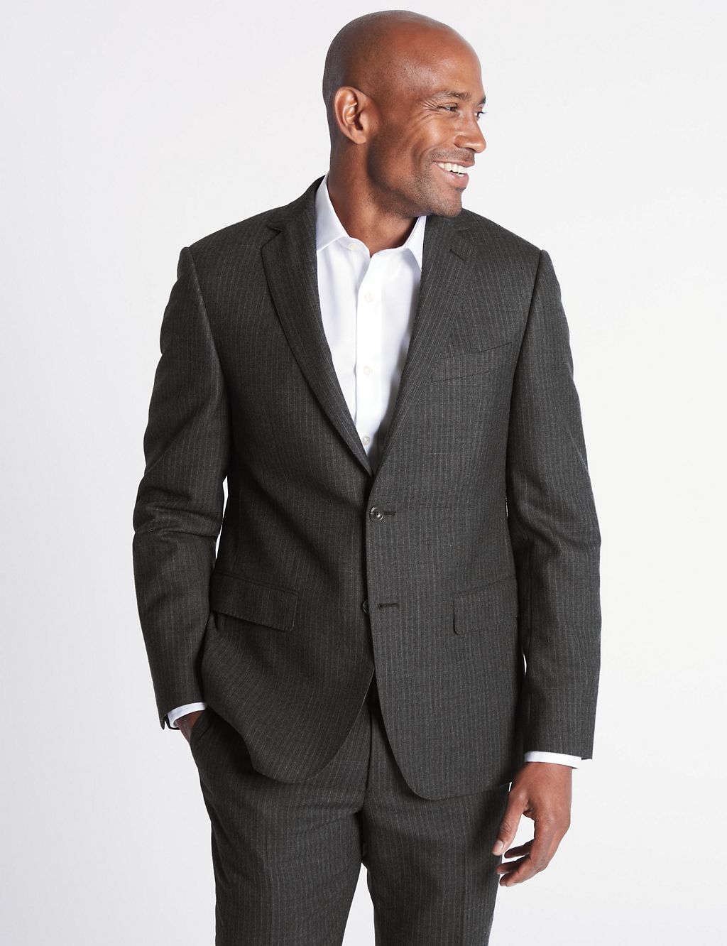 Charcoal Striped Tailored Fit Wool Jacket 7 of 8