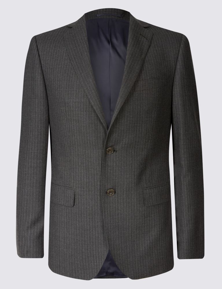 Charcoal Striped Tailored Fit Wool Jacket 2 of 8