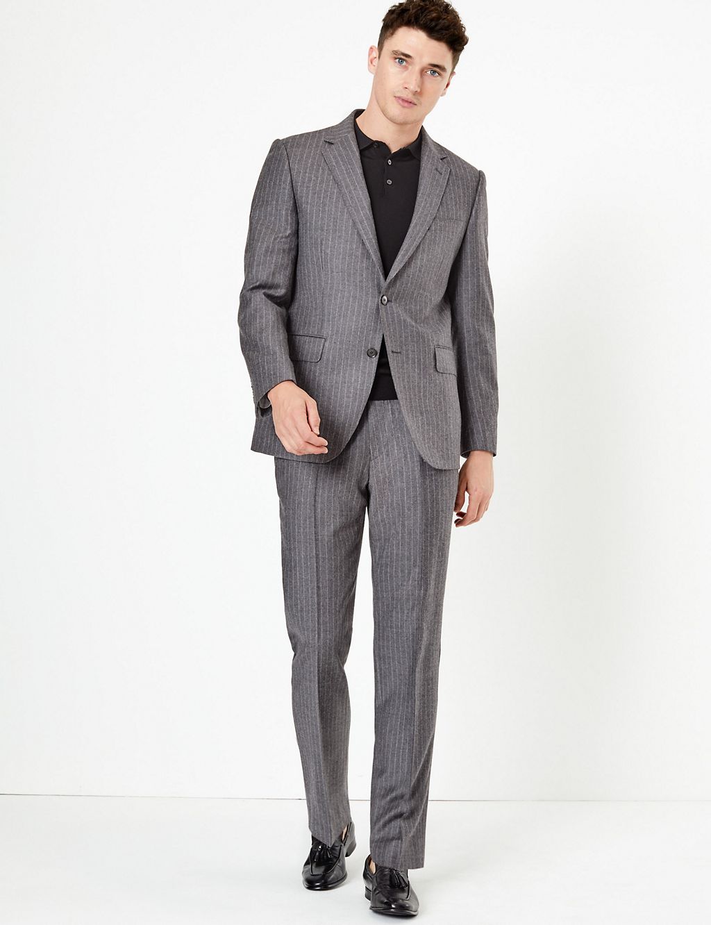 Charcoal Striped Tailored Fit Wool Jacket 2 of 8