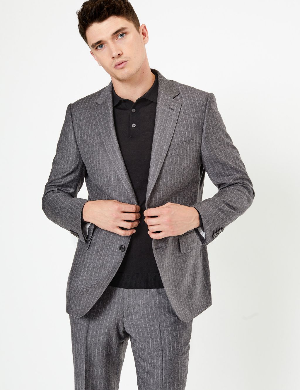 Charcoal Striped Tailored Fit Wool Jacket | Savile Row Inspired | M&S