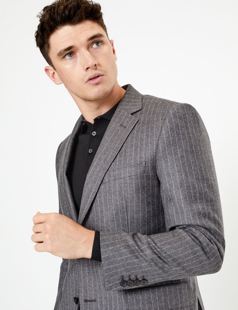 Charcoal Striped Tailored Fit Wool Jacket 6 of 8