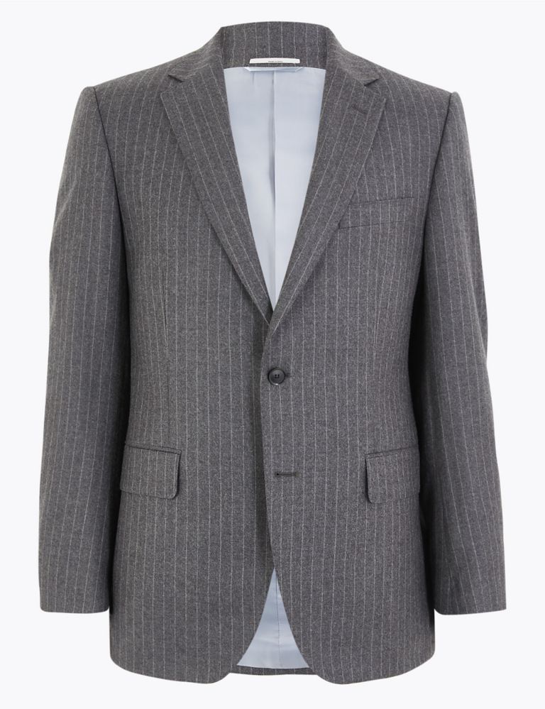 Charcoal Striped Tailored Fit Wool Jacket 3 of 8
