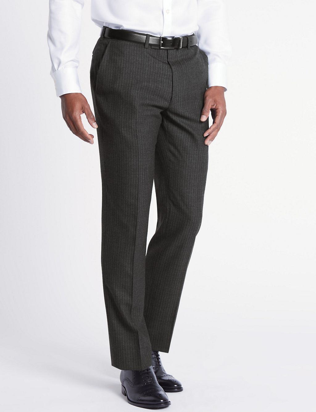 Charcoal Striped Tailored Fit Wool Trousers 3 of 6