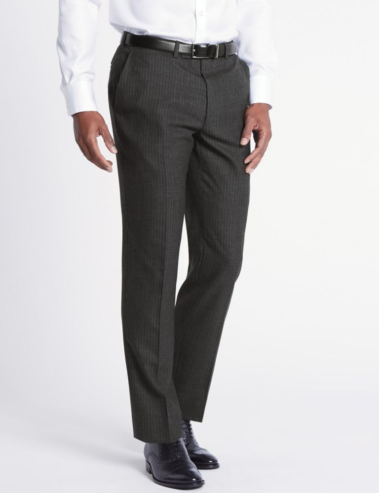 Charcoal Striped Tailored Fit Wool Trousers 1 of 6