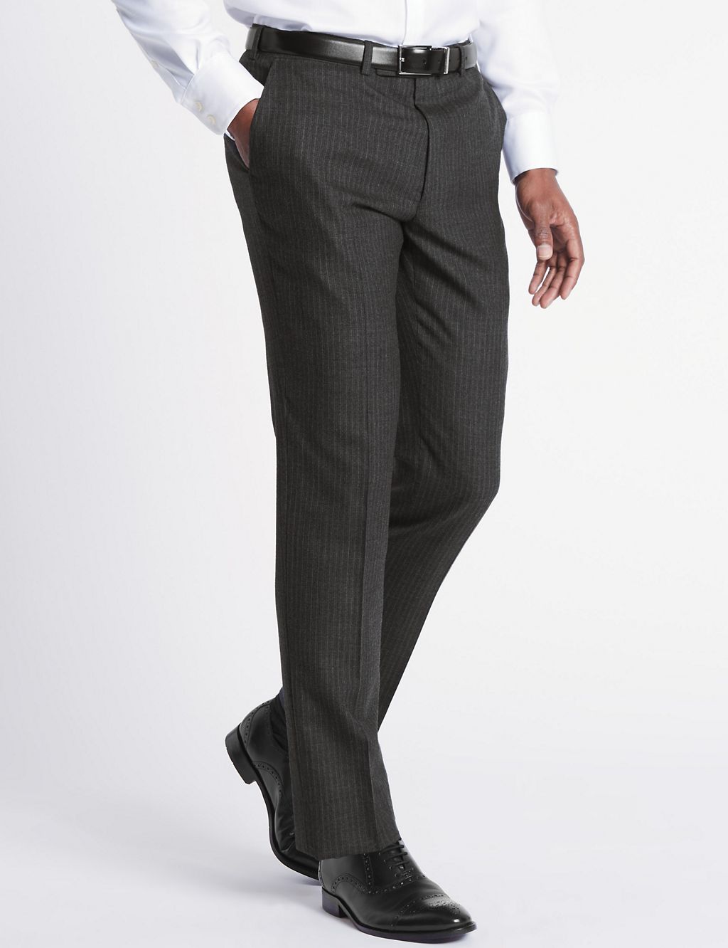 Charcoal Striped Tailored Fit Wool Trousers 2 of 6